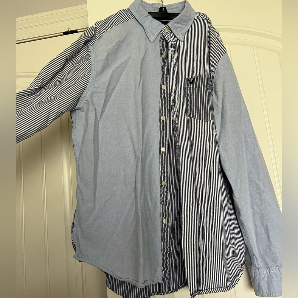 blue button down polo